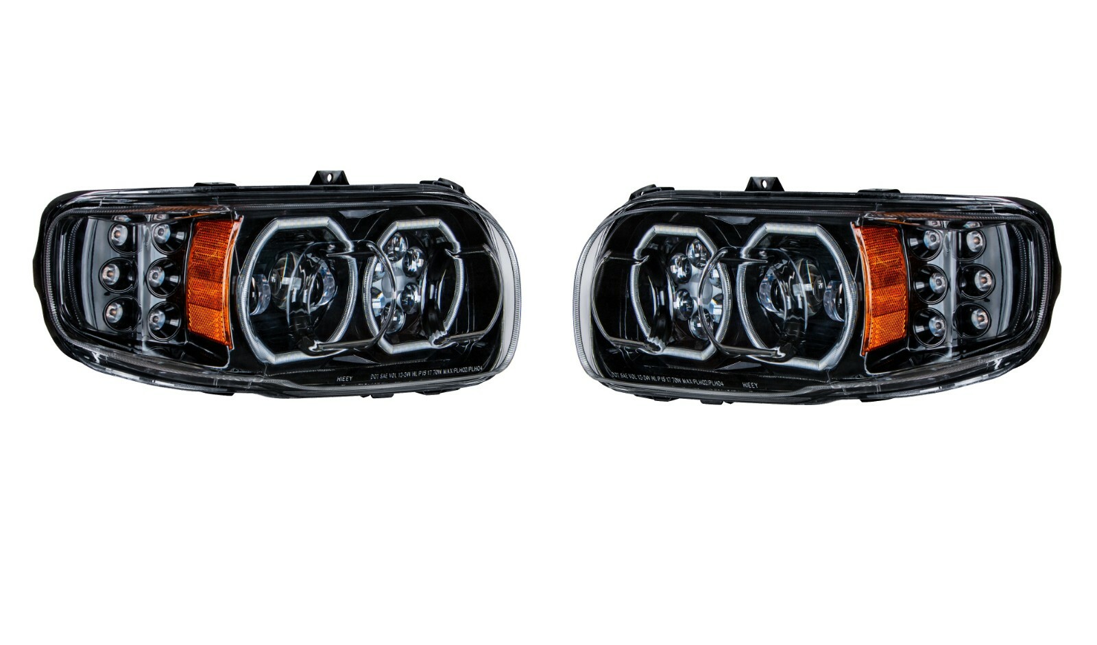 Pair Blackout LED Headlights w/ LED Halos & Turn Signals for Peterbilt 388/389