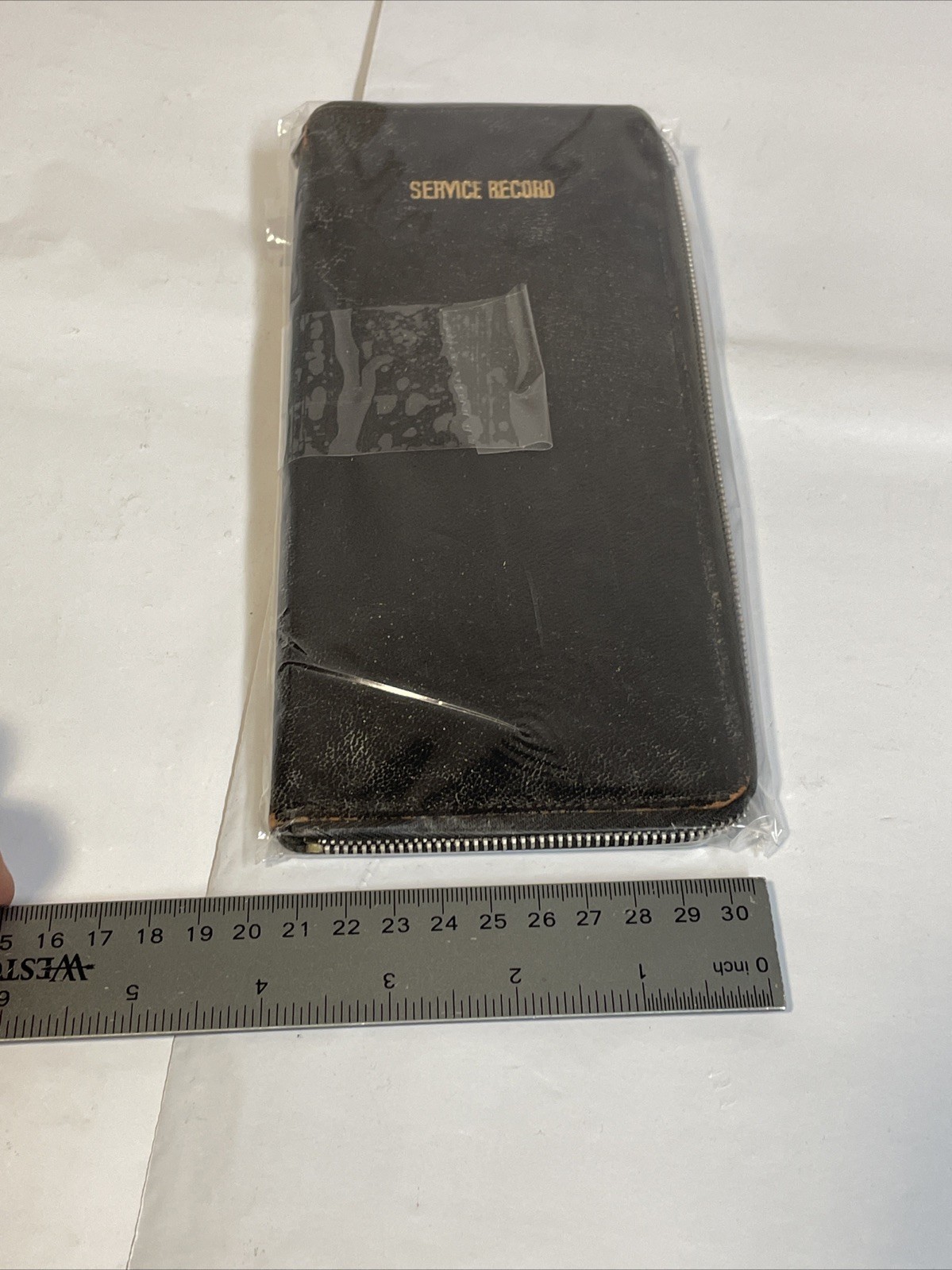 WW2 War Service Record Leather Wallet Diary Document Holder Black Zipper Vtg