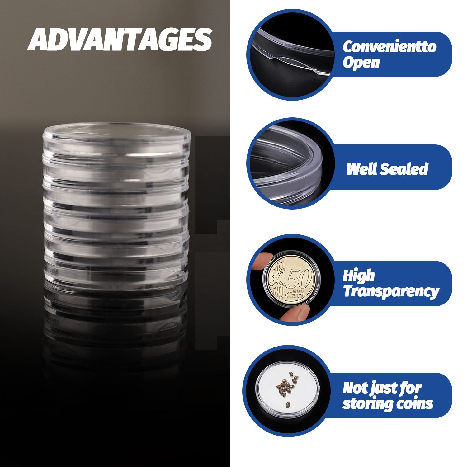 100 Direct Fit Airtight 25mm Coins Capsules Storage Holder for US Quarters