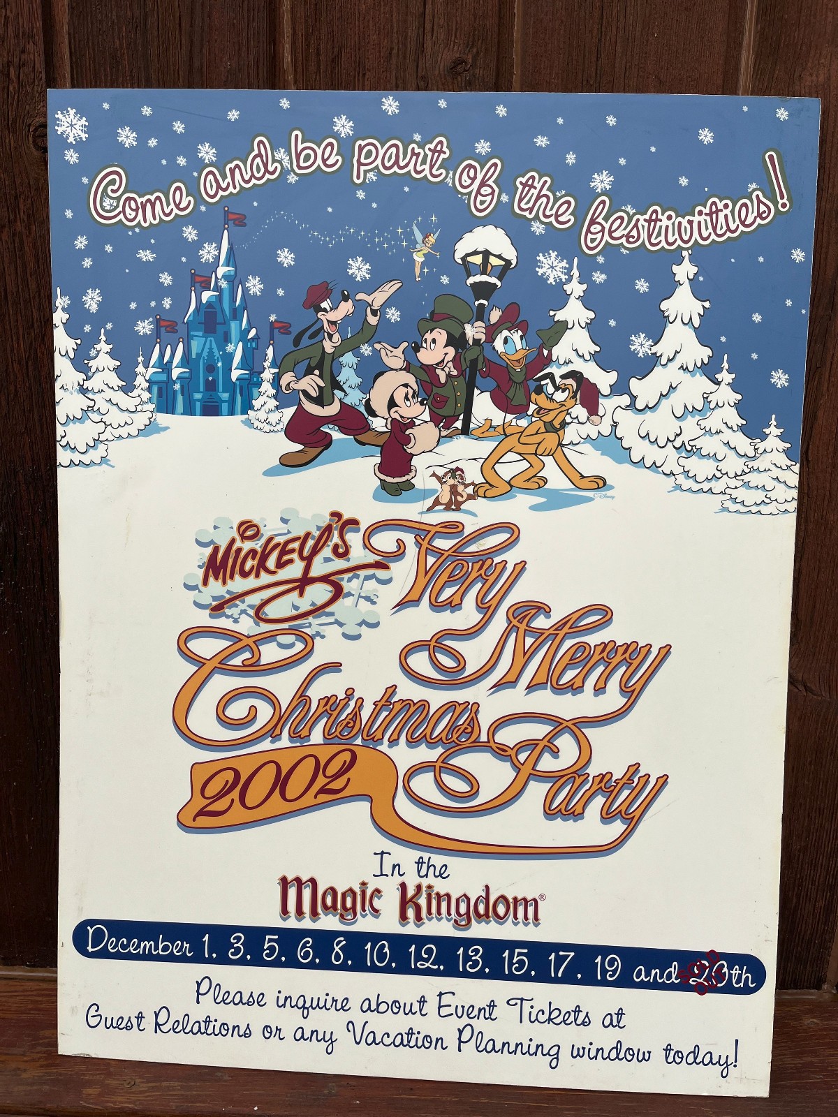 Large 32 x 24 2002 Disney World Christmas Party Park Used Prop Display Sign