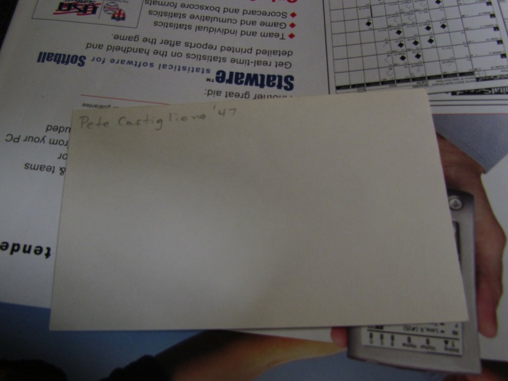 Pete Castiglione autographed index card