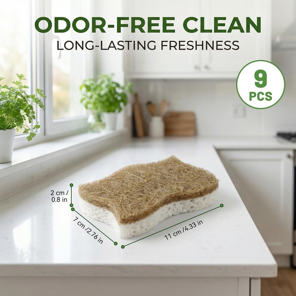 9 Pack Biodegradable Natural Kitchen Sponges Compostable Cellulose and Cocon...