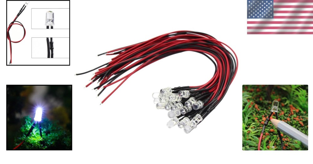 20pcs Pre-Wired 5mm Warm White LED Lights for Model Train Layouts & Projects