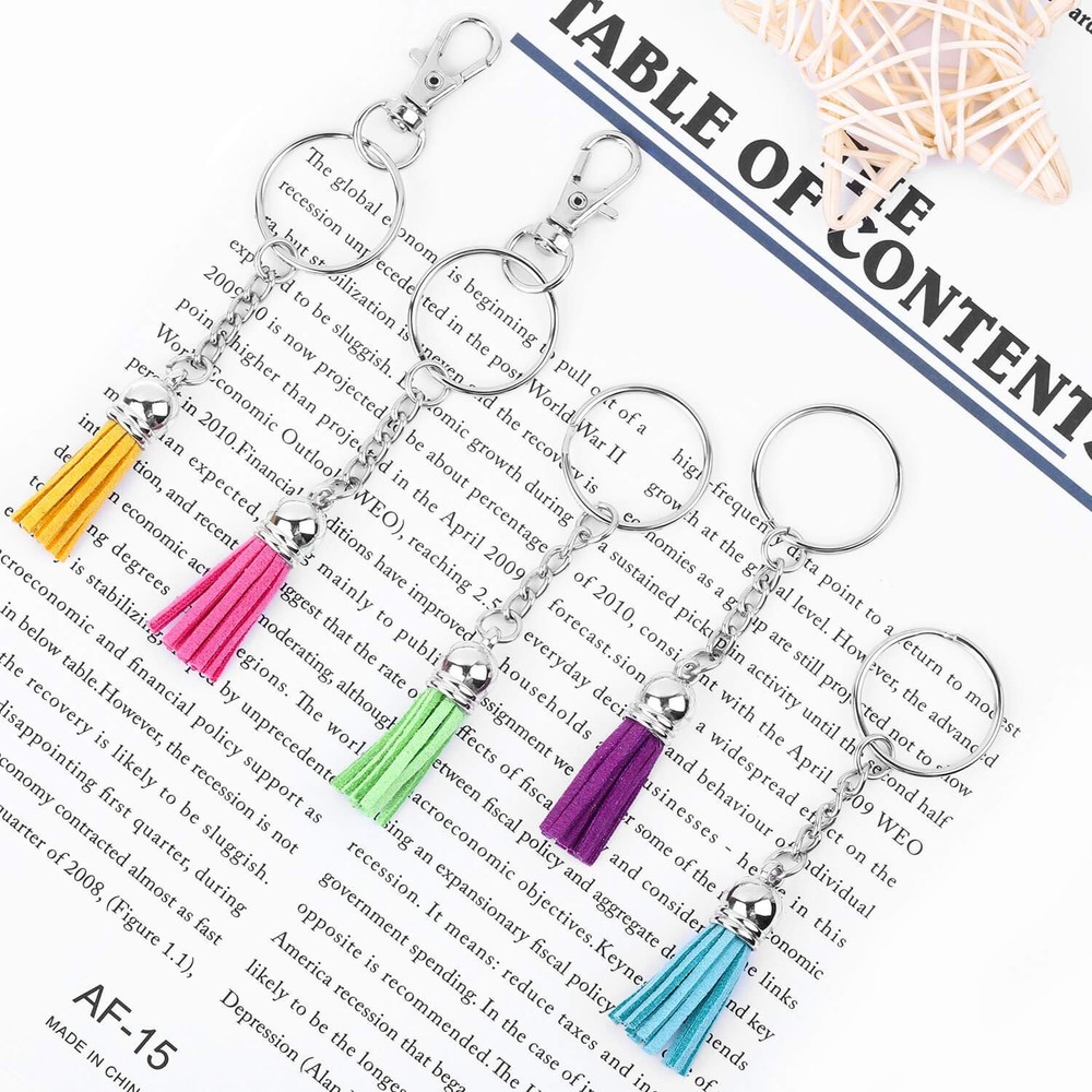 Keychain Tassles, Cridoz 300pcs Bulk Keychains Ring Set Medium, Clear,Silver