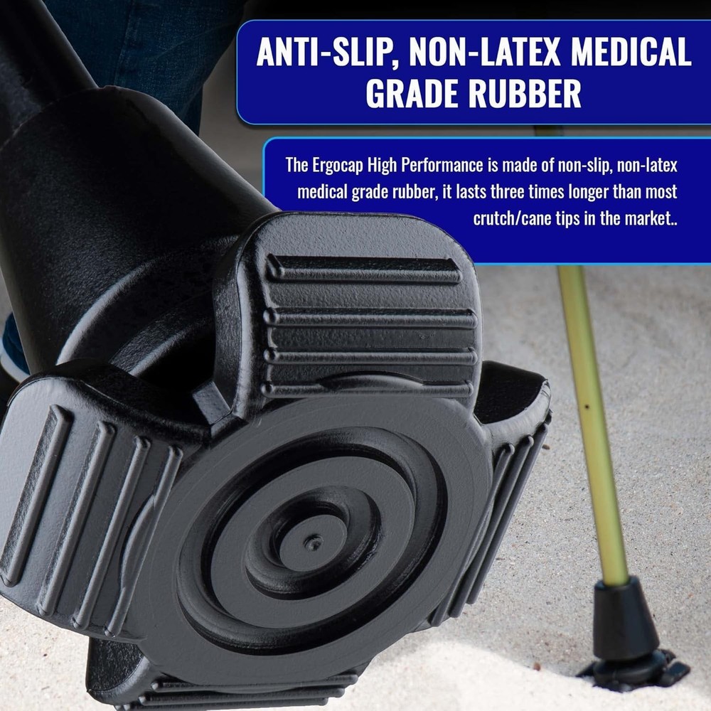 High Performance Crutch Tip for Optimal Posture & Gait - Shock Absorbing & Safe