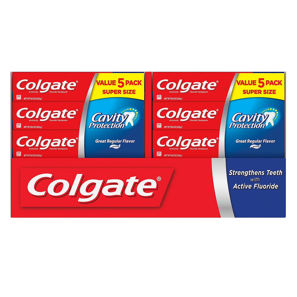 Colgate Toothpaste 8 oz x5 | Cavity Protection Regular Flavour Bulk Pack