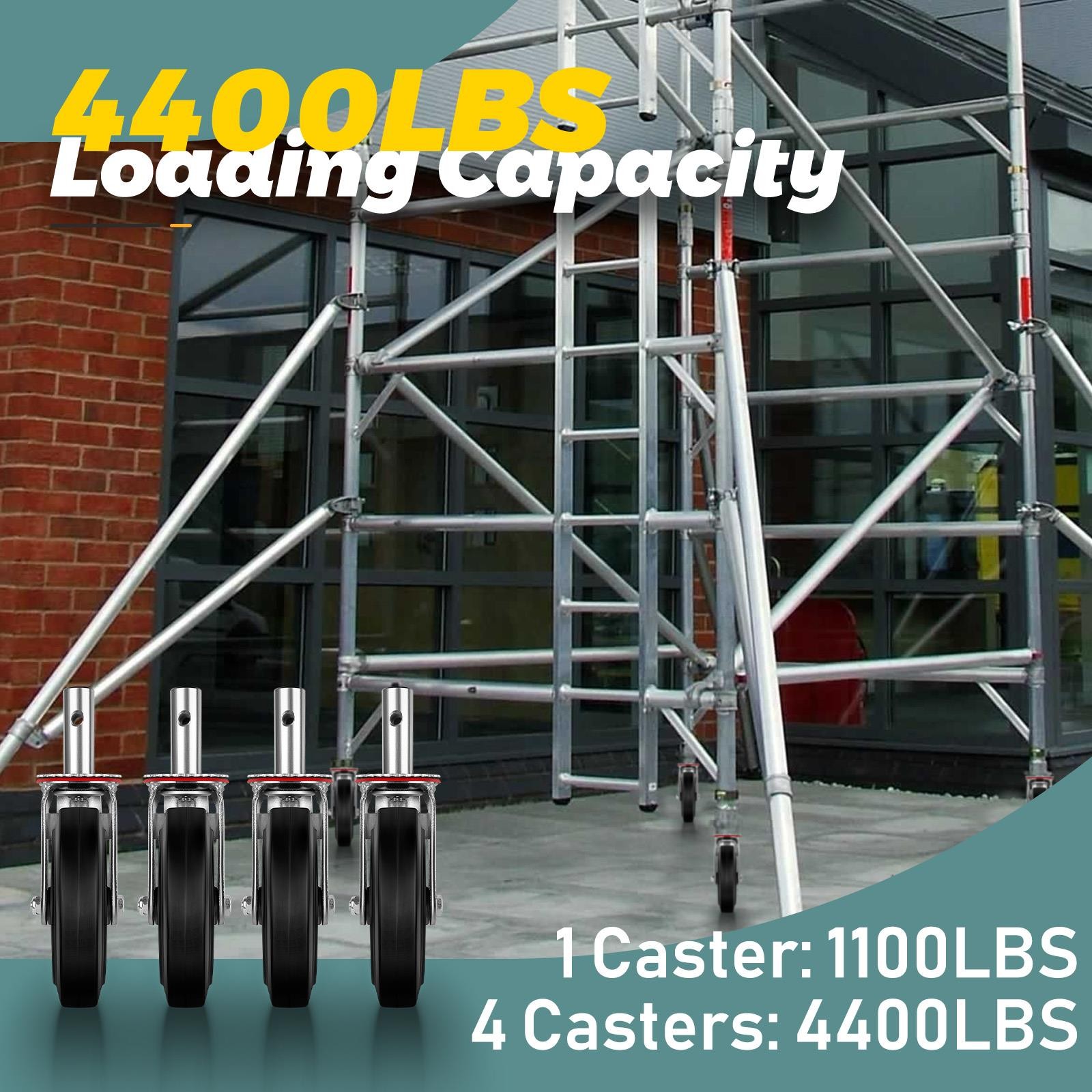 8 Inch Scaffolding Casters Set of 4,Heavy Duty Baker Scaffold Wheels with Dual