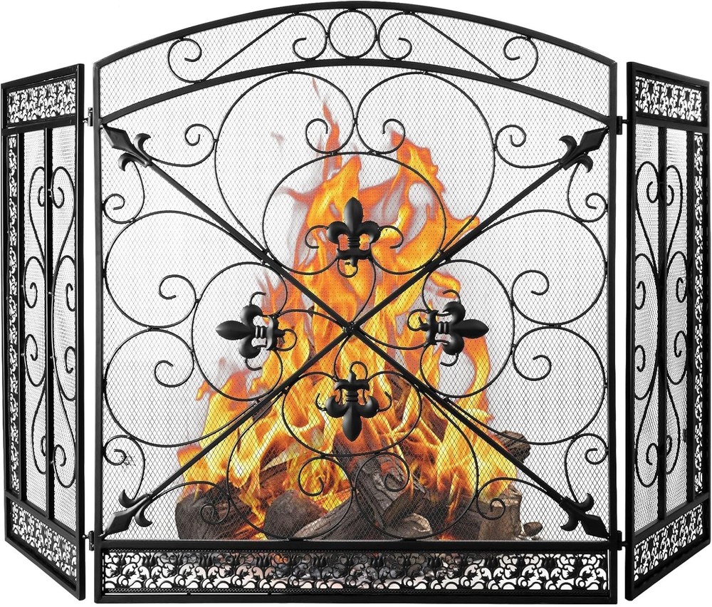 Fireplace Screen 3 Panel Cover Stand Alone Unit for Flexible Placement and Use