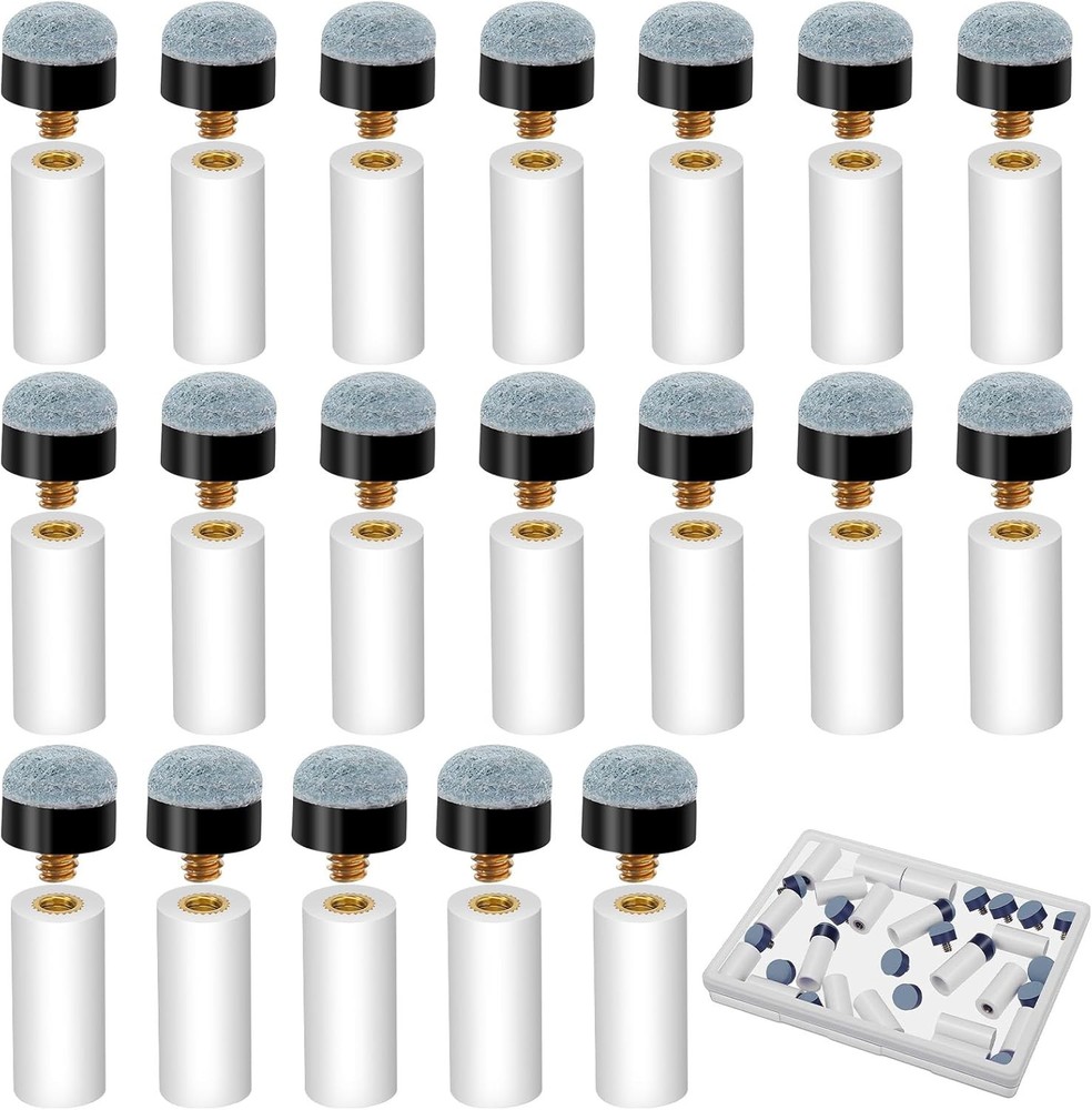 18 Pcs Pool Stick Tips, Billiard Cue Tips Replacement Kit Pool Cue Tip with Whit