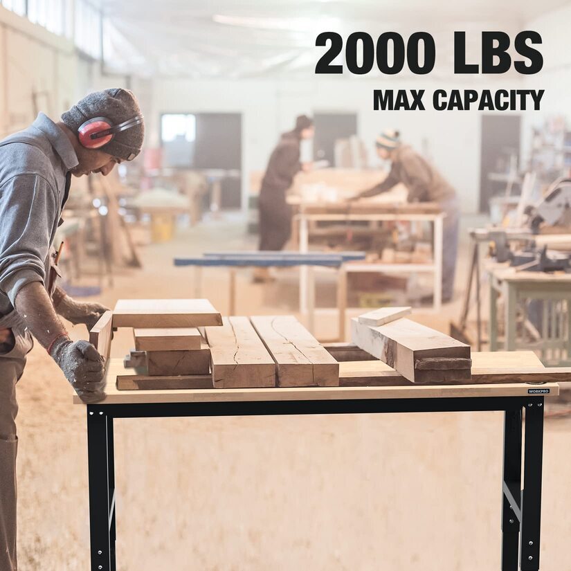 WORKPRO 60" Adjustable Workbench & 2 Pack Metal Pegboard Rubber Wood Workstation