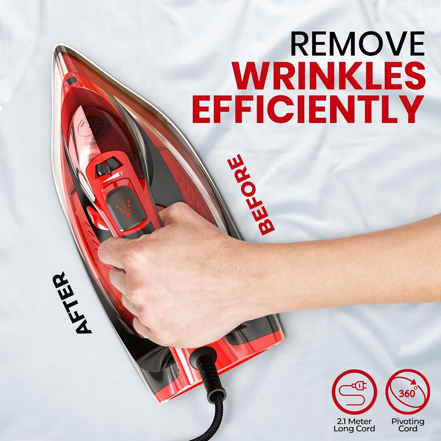 Steam Iron for Clothes - Non-Stick Soleplate - 1800W Clothes Iron