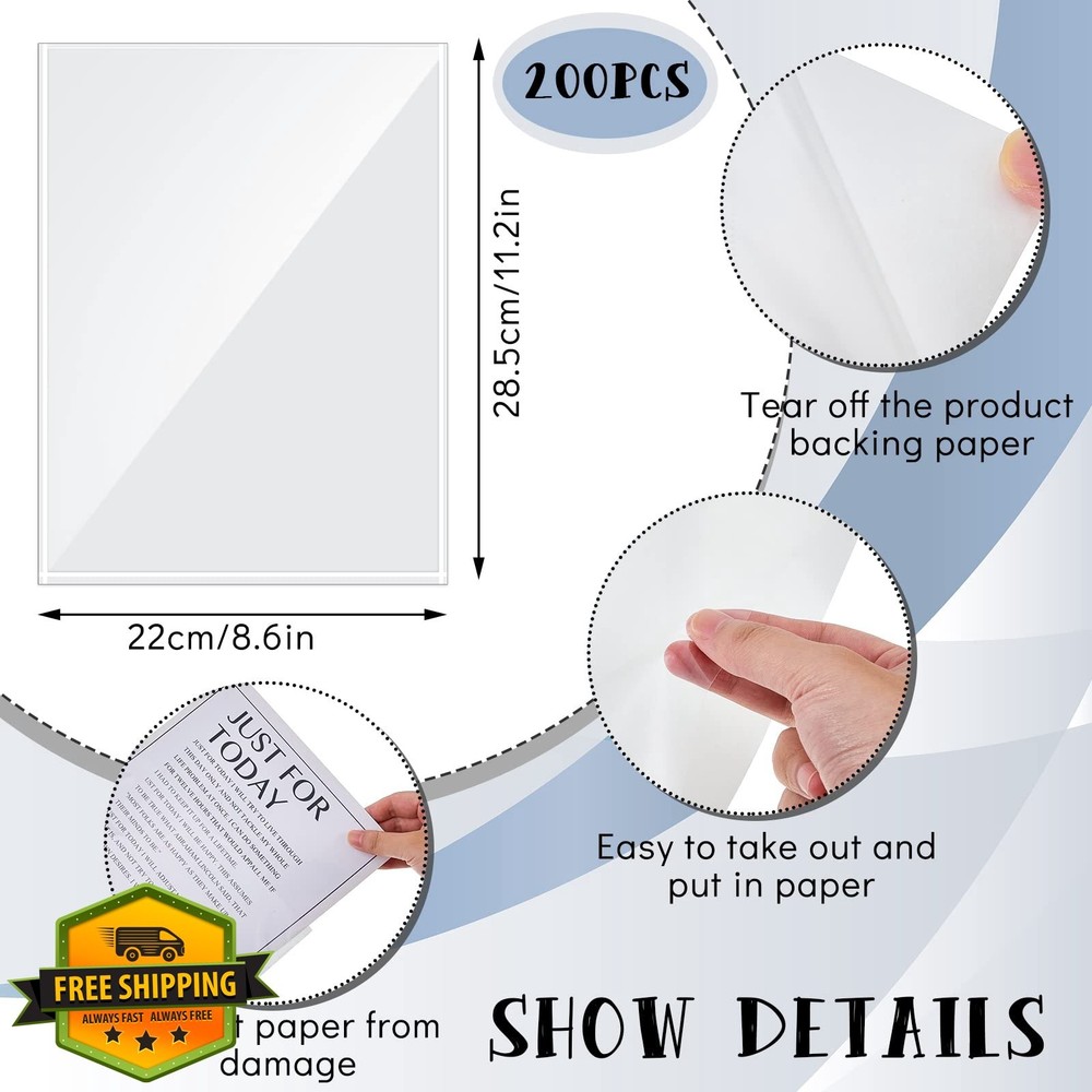 Gueevin 8.5x11" Self Adhesive Display Pockets 200 Pcs
