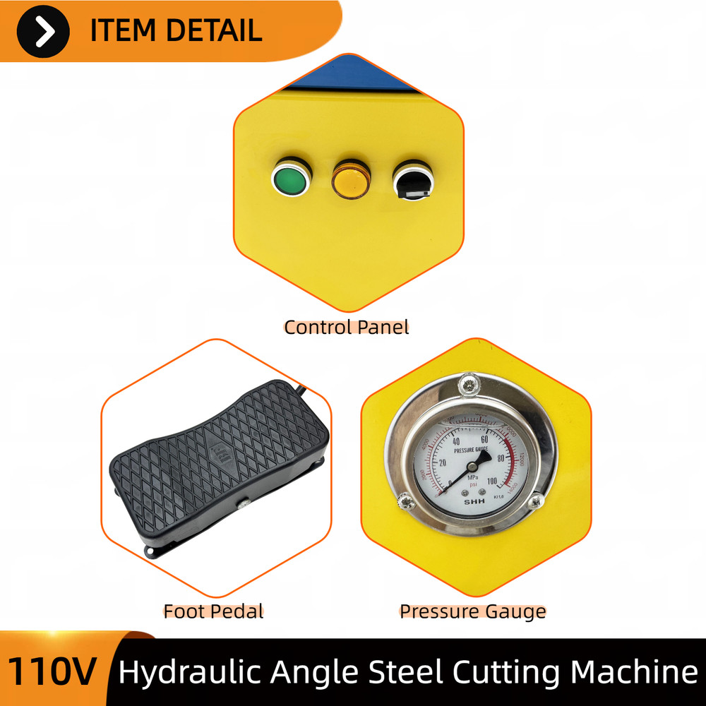 Electric Hydraulic 3-in-1 Angle Iron Processor Punching/Chamfering/Cutting 110V