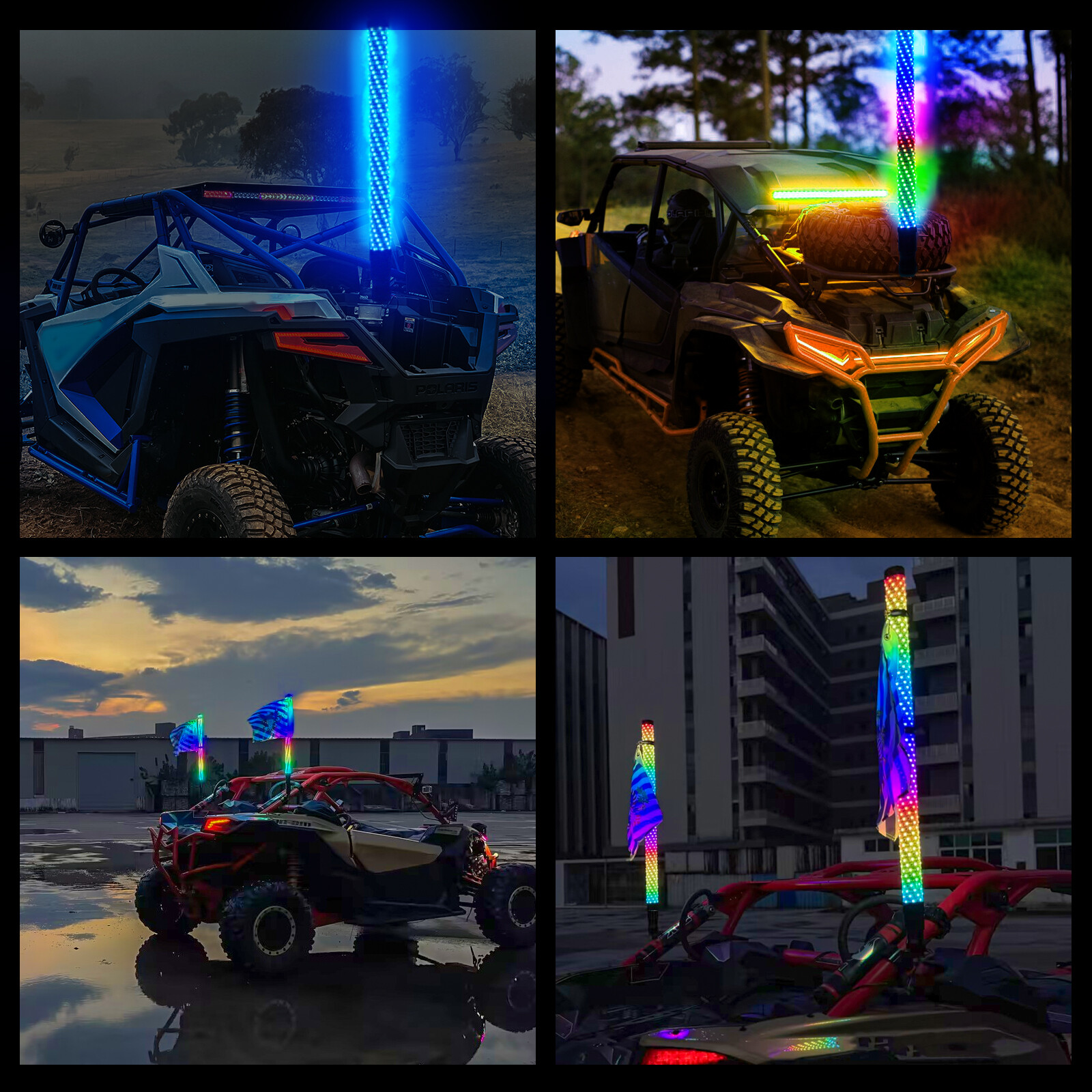 2x 3FT Thick LED Whip Spiral Chasing RGB Fat Whip Lights For Can Am Polaris RZR