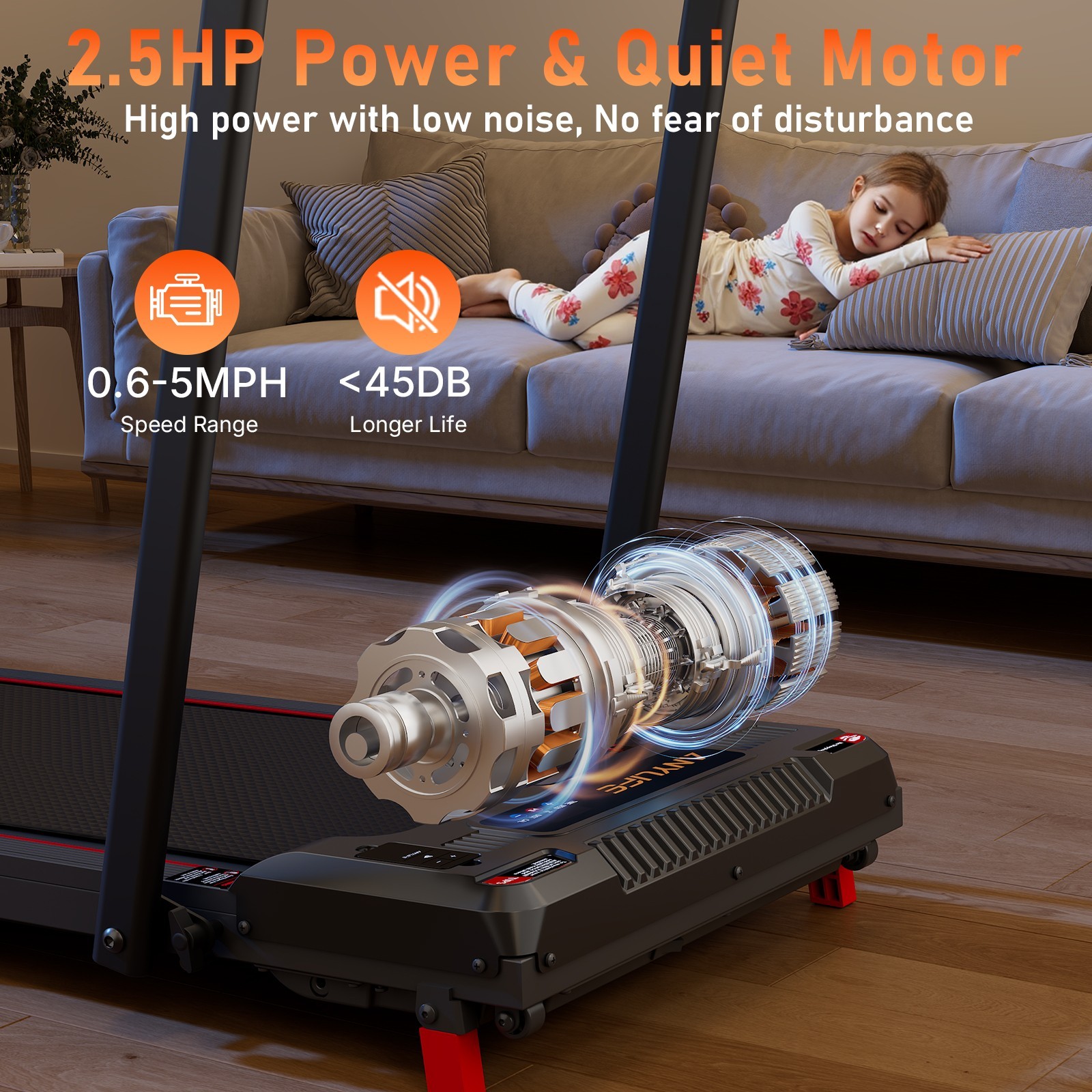 Foldable Under-Desk Treadmill for Home Use, Remote-Controlled with LED Display