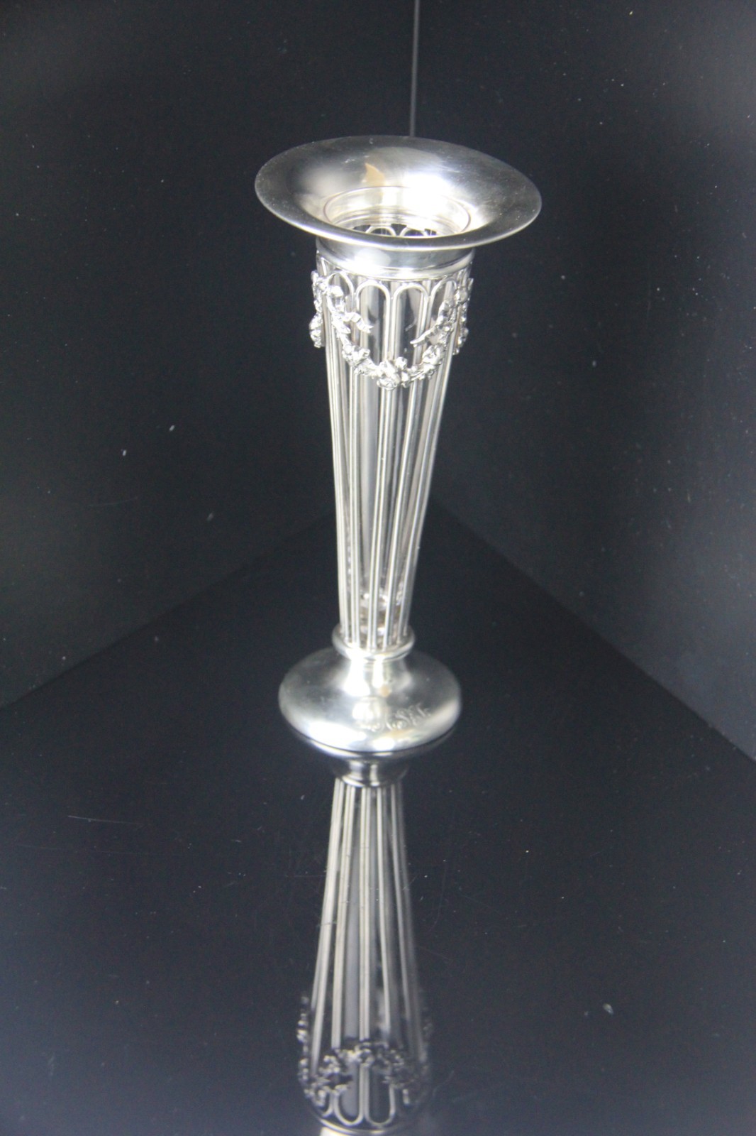 1907 J.B & Co. Birmingham Weighted Sterling Silver Vase with Glass Liner w/ Mono