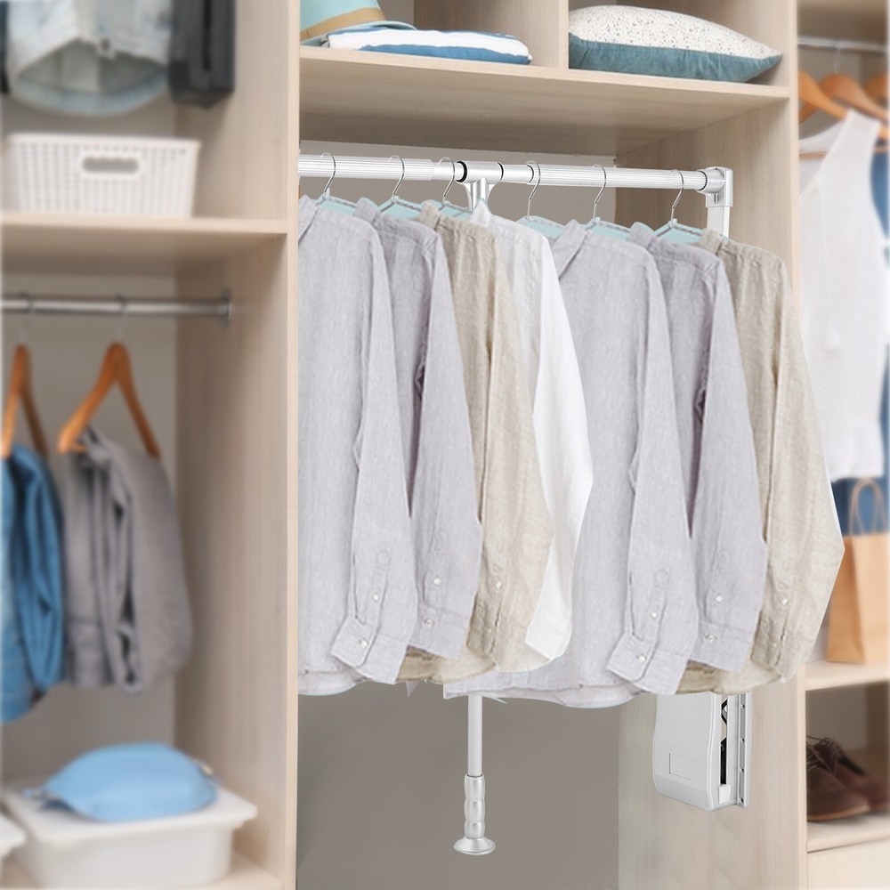Pull Down Adjustable Side Mounted Closet Rod Clothes Hanging Rod 10 Kg/ 22lbs