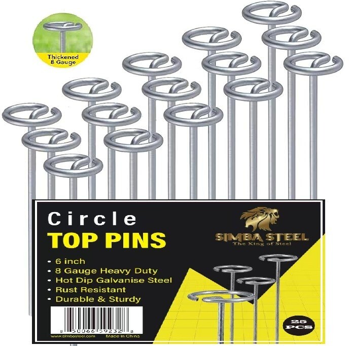 6 Inches Circle Top Pins 8 Gauge STRONG Galvanized Landscape Staples Fabric SOD