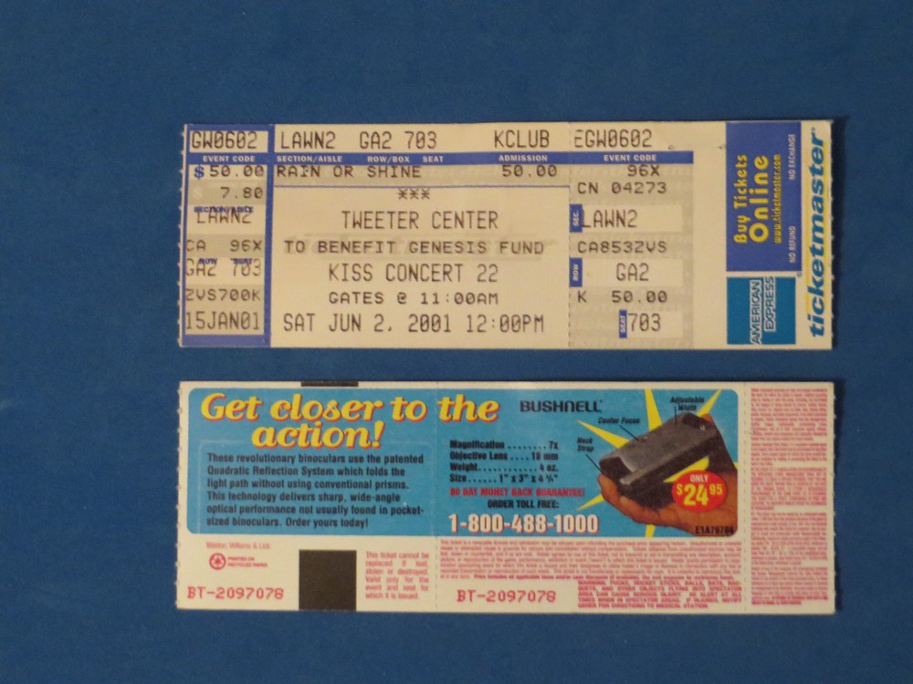 KISS UNUSED CONCERT TICKET 6-2-2001 TWEETER CENTER VERY GOOD CONDITION