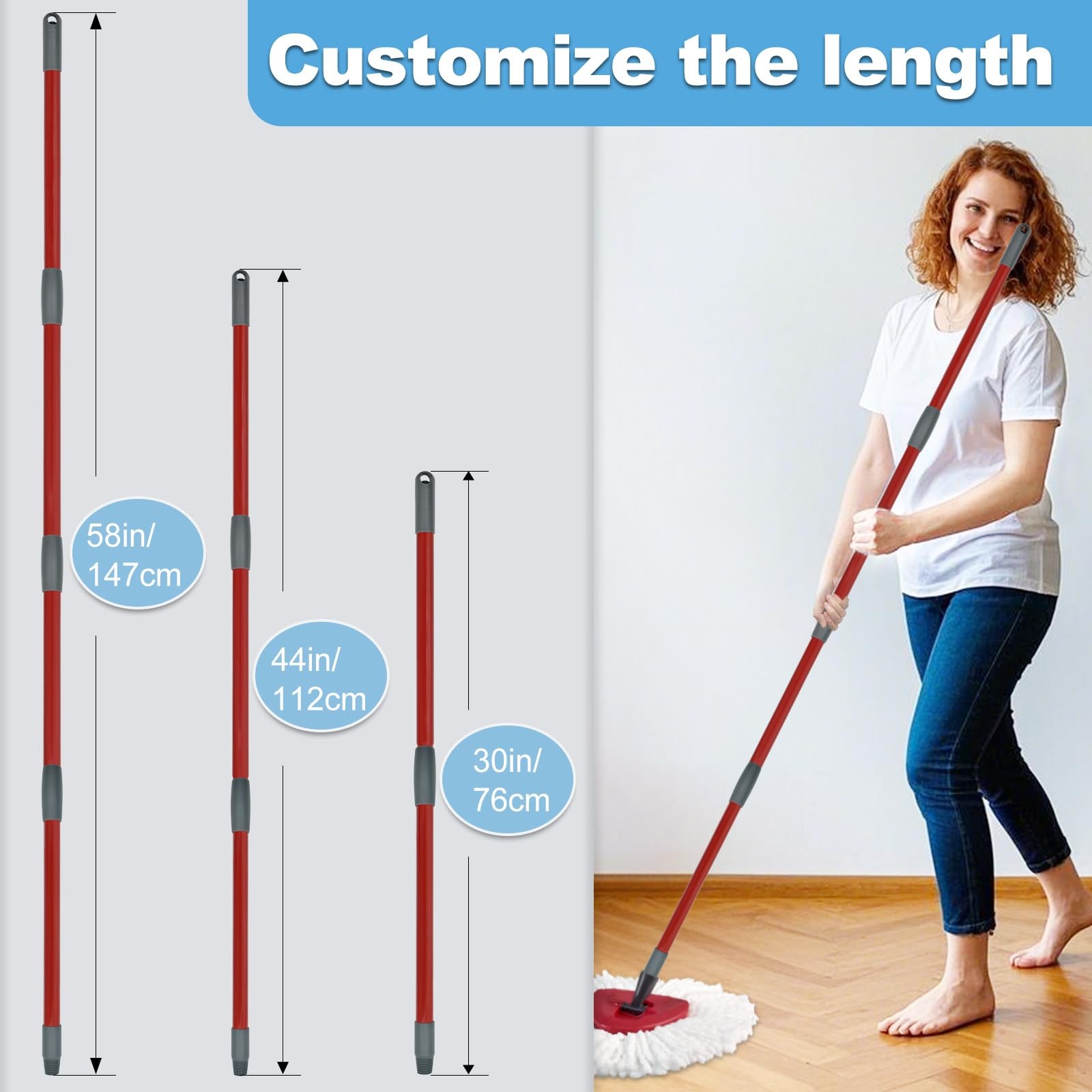 "Mop Handle Replacement for O-Cedar Spin Mop H2Pro Flat Mop 30""-58"""