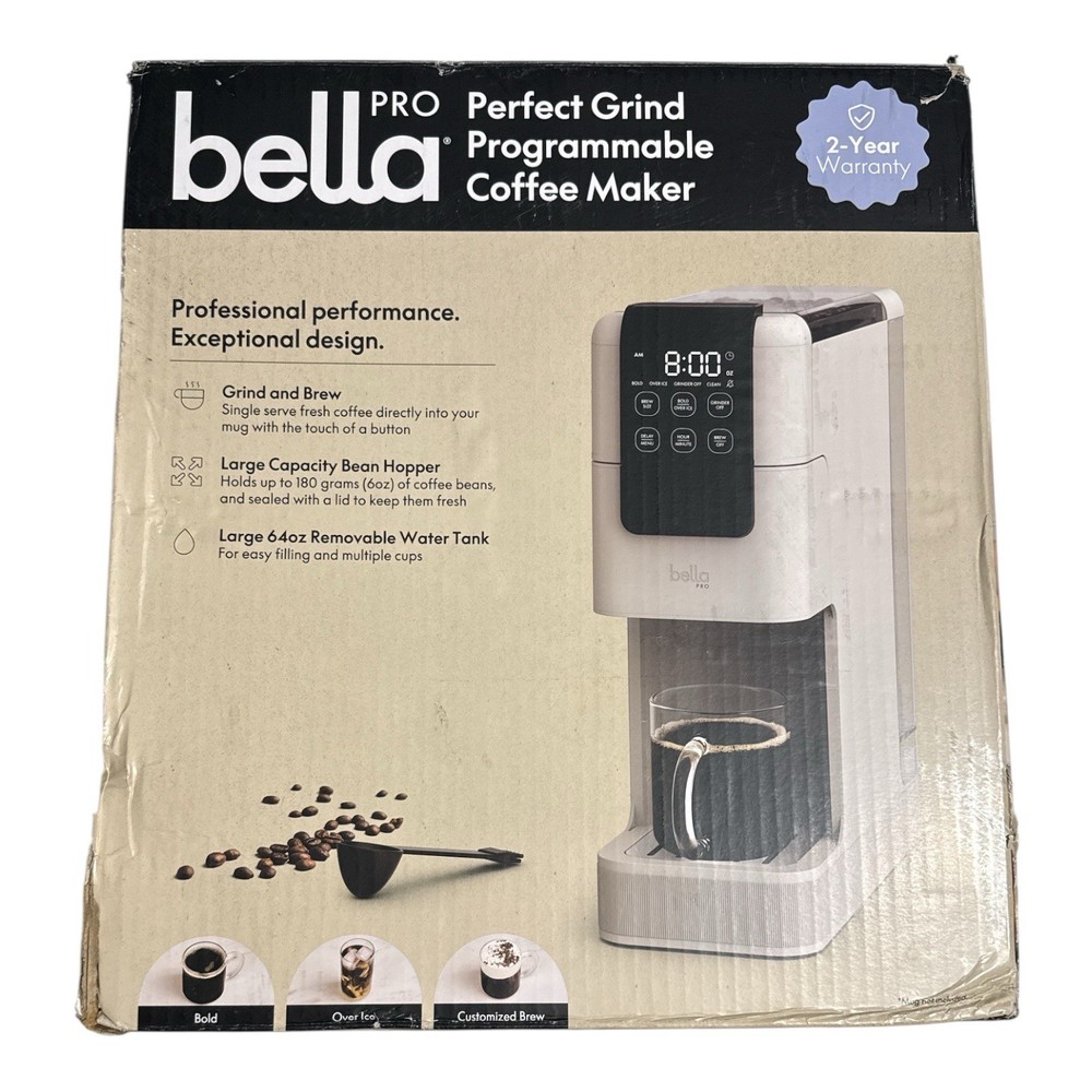 BELLA PRO Programmable Single-Serve Coffee Maker with Integrated Burr Grinder