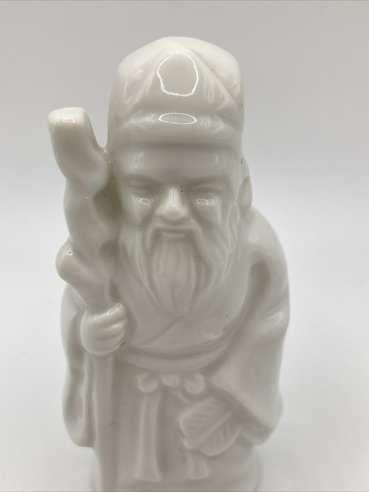 Vintage Old Wise Man Monk With Stick White Glazed Figurine Japan 3.75”