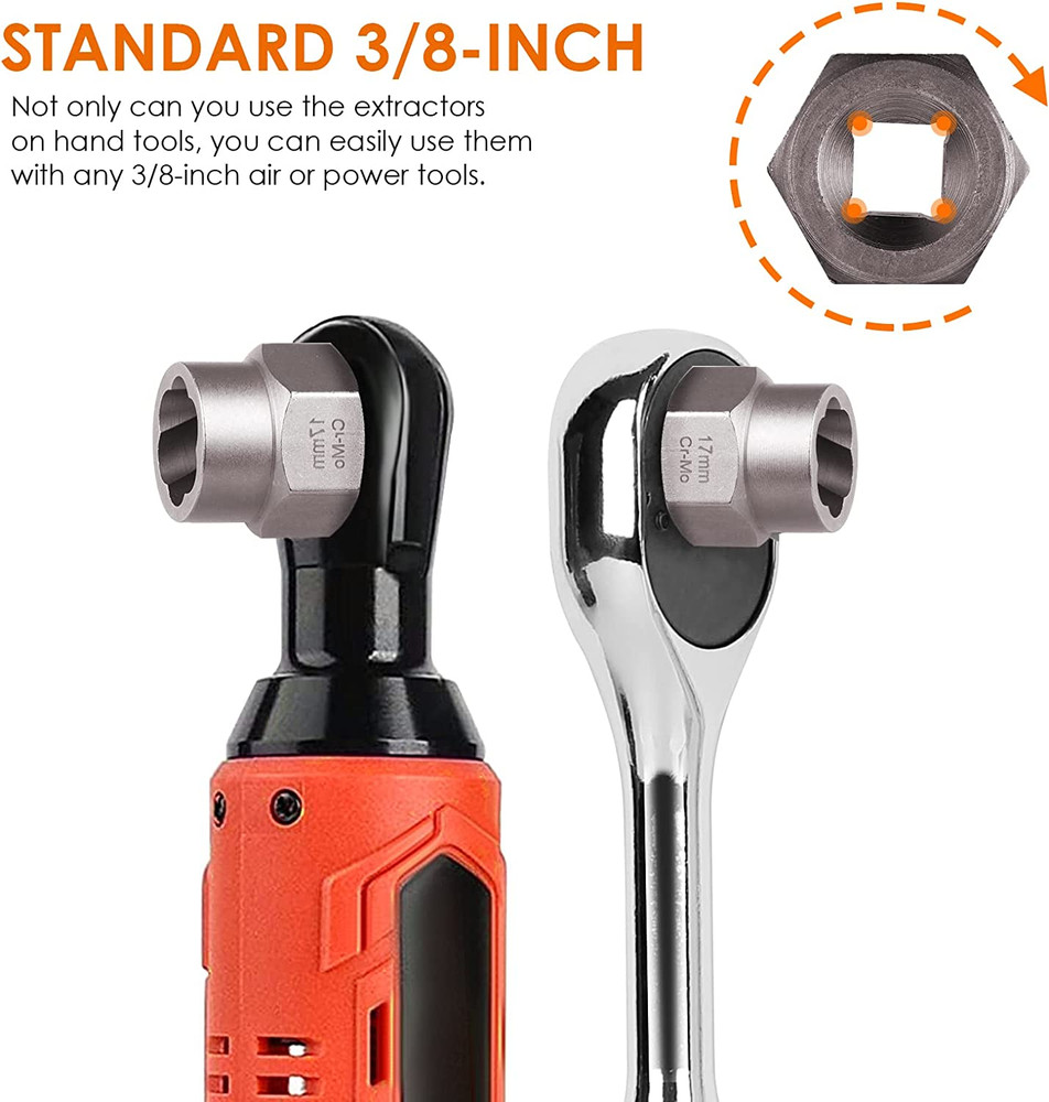 THINKWORK Bolt Extractor Kit, 13+1 Pieces Nut Extractor Socket Set, 3/8" Drive R