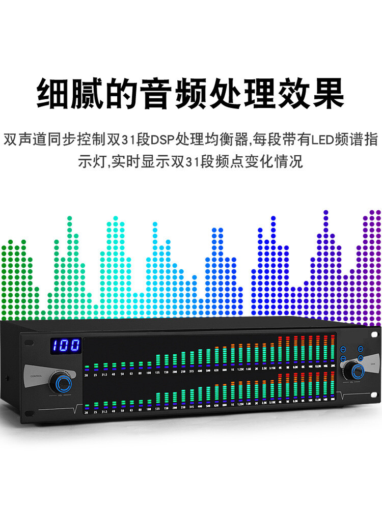 Dual 31-band Digital Equalizer with Pressure Limiting Function Djustable EQ