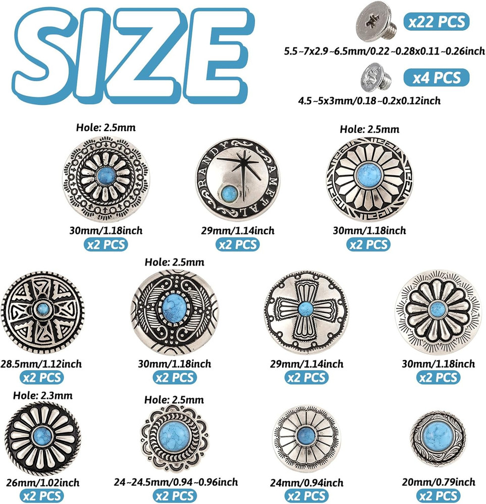 Leather Decorative Conchos Stud Screw Back Buttons Imitation Turqu