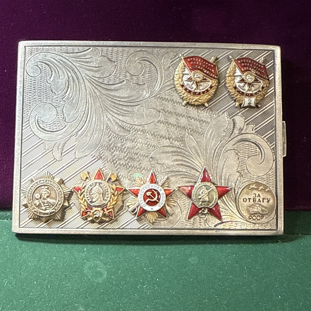 Cigarette Case Scandinavian SILVER .875 with Soviet Awards