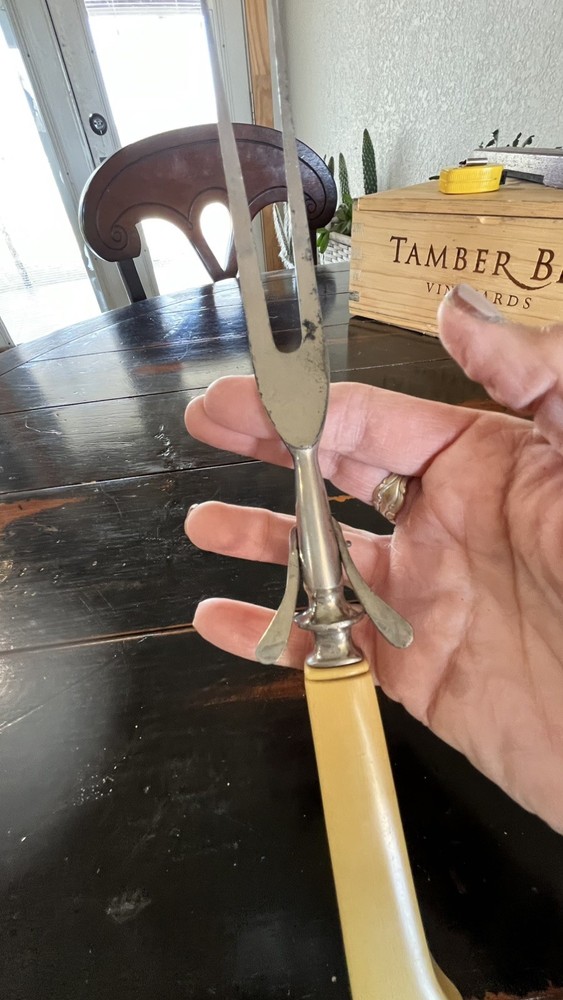 Vintage '20's Kickstand Serving Fork with Trim & Bakelite Handle 10"