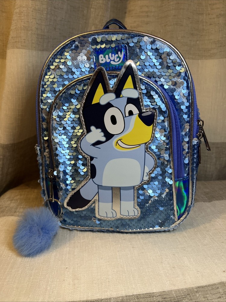 Bluey Mini Backpack 9.5'' Turquoise With Sequins & Front Pocket
