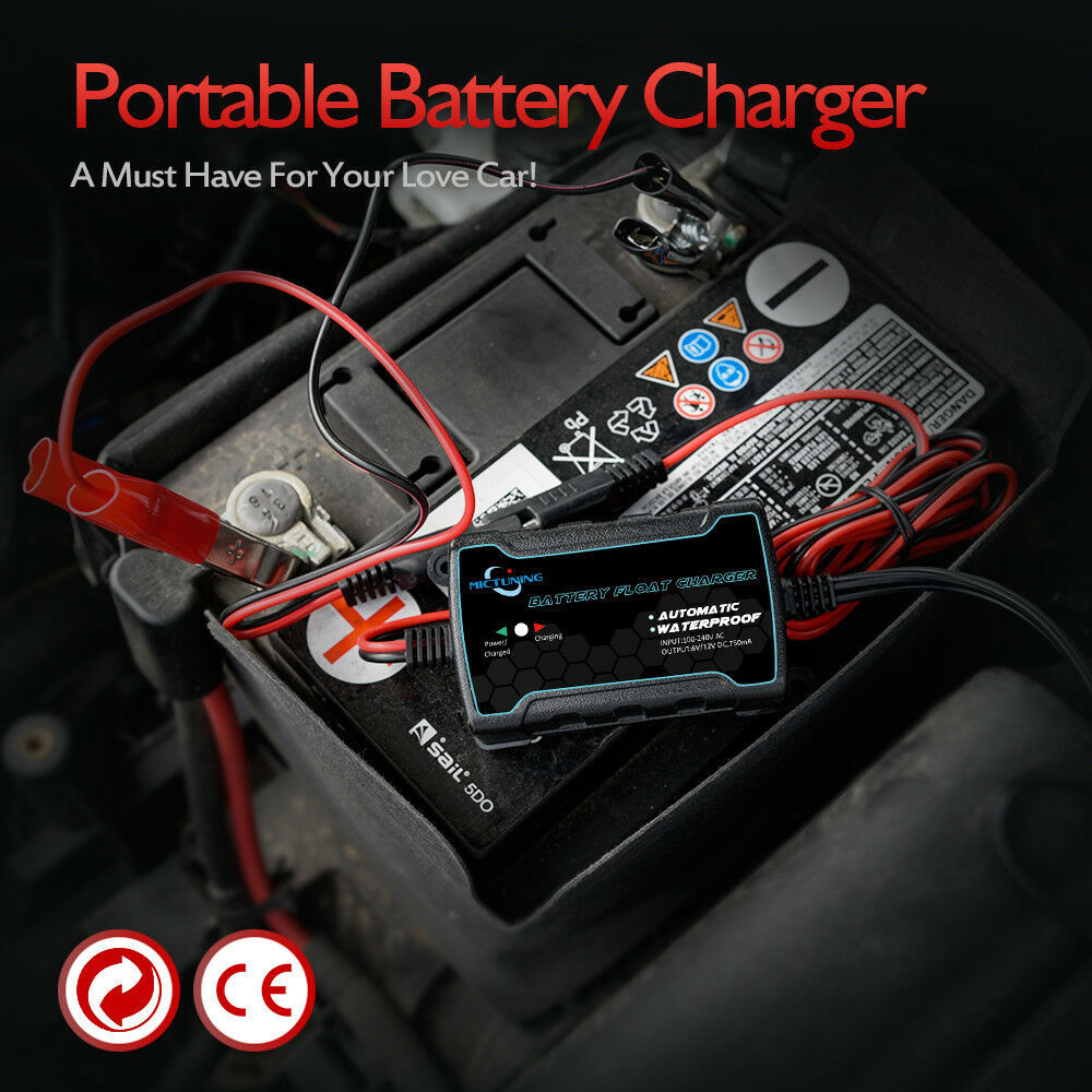 1Set MICTUNING 6V 12V 750mA Automatic Battery Float Charger Maintainer Trickle