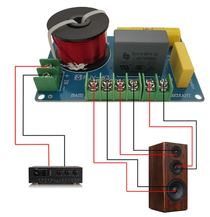 Easy Install 200W 3-Way Crossover with Genuine Audio Grade Components - 2 Pack