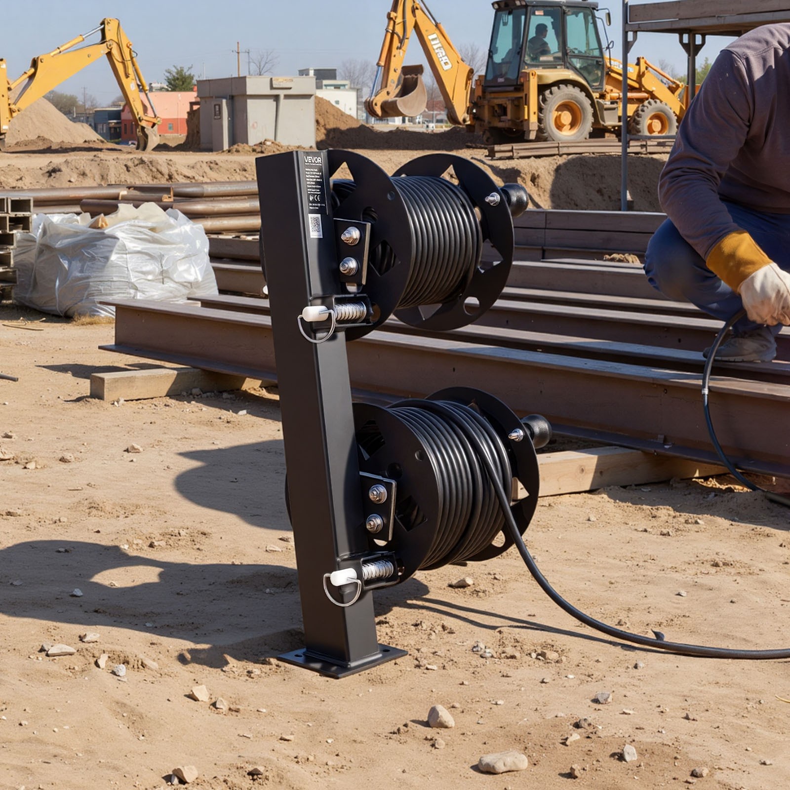 VEVOR Heavy Duty Double Welding Cable Reel Fits 150FT 1/0 & 125FT 2/0 Cable