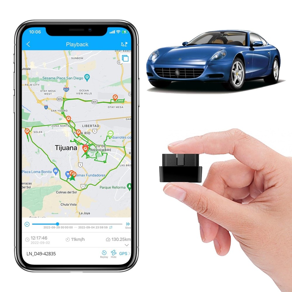Mini OBD GPS Tracker for Vehicle, OBDⅡ 16PIN Real-time Tracking Device, Multi...