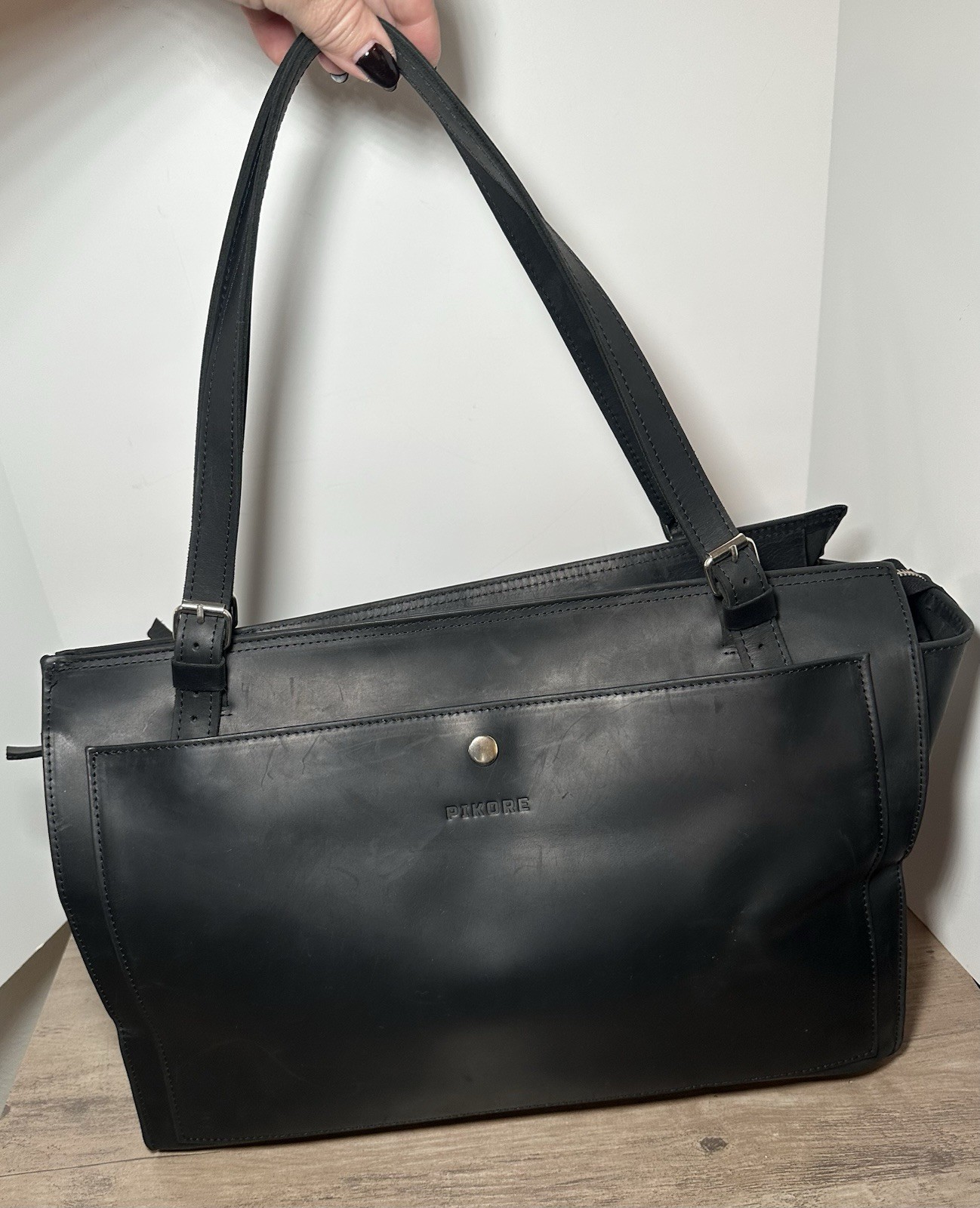 Pikore Large Black Leather Cat Carrier Tote Travel