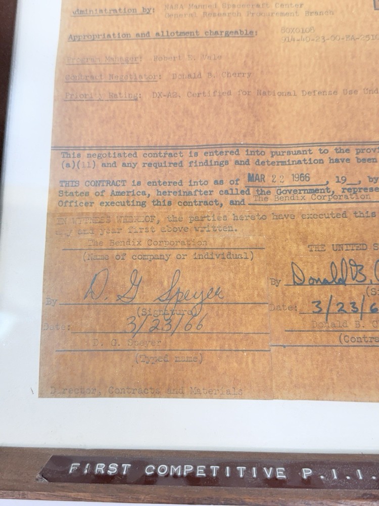 ORIGINAL NASA APOLLO CONTRACT With BENDIX CORP dated 1966 APOLLO LUNER SPACE ✅📝