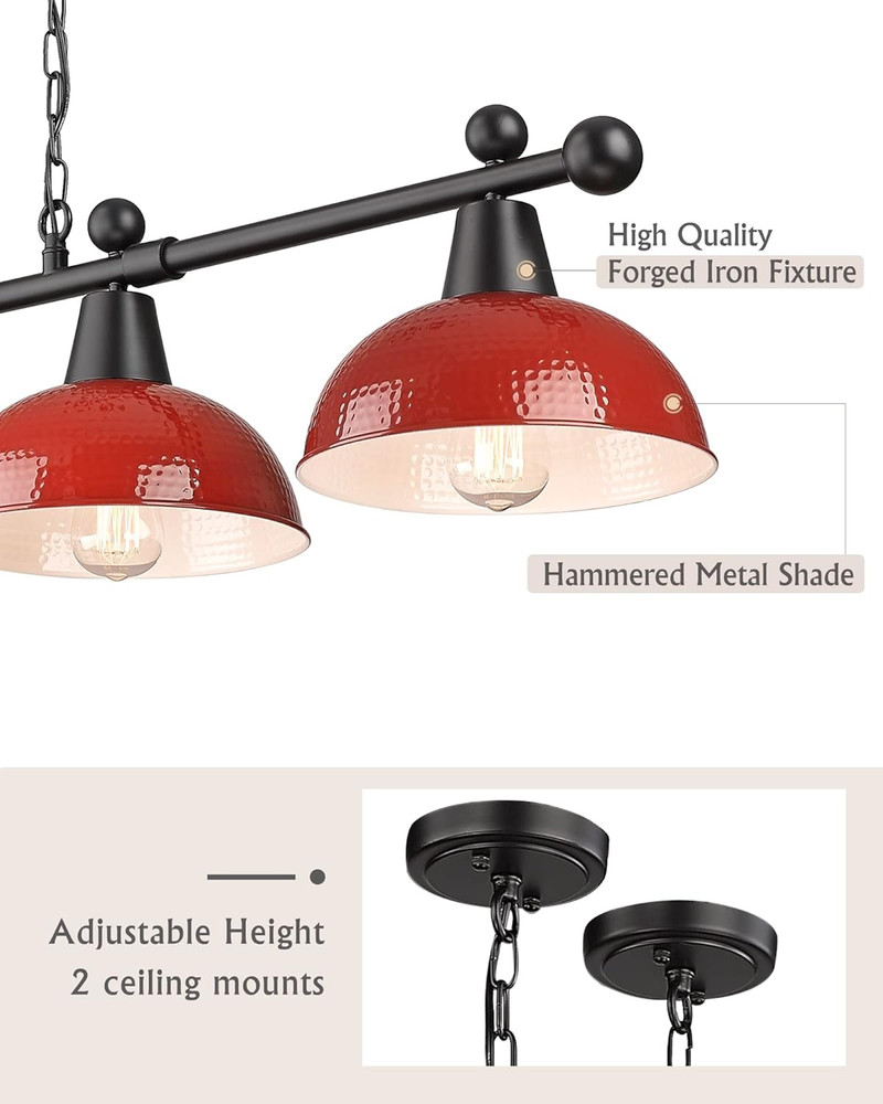 48" Billiard Light, Red Pool Table Light for 7Ft/8Ft Table, 4-Light Kitchen Isla