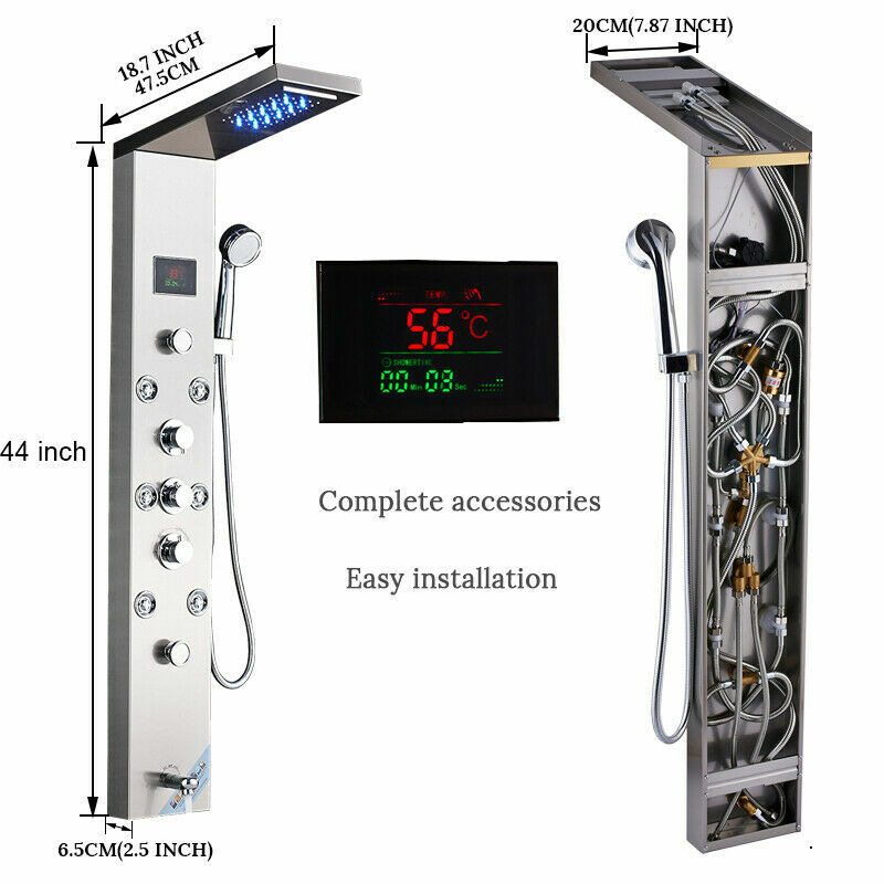 Shower Panel Tower System Stainless Steel 6-Function Faucet LED Rain&Waterfall