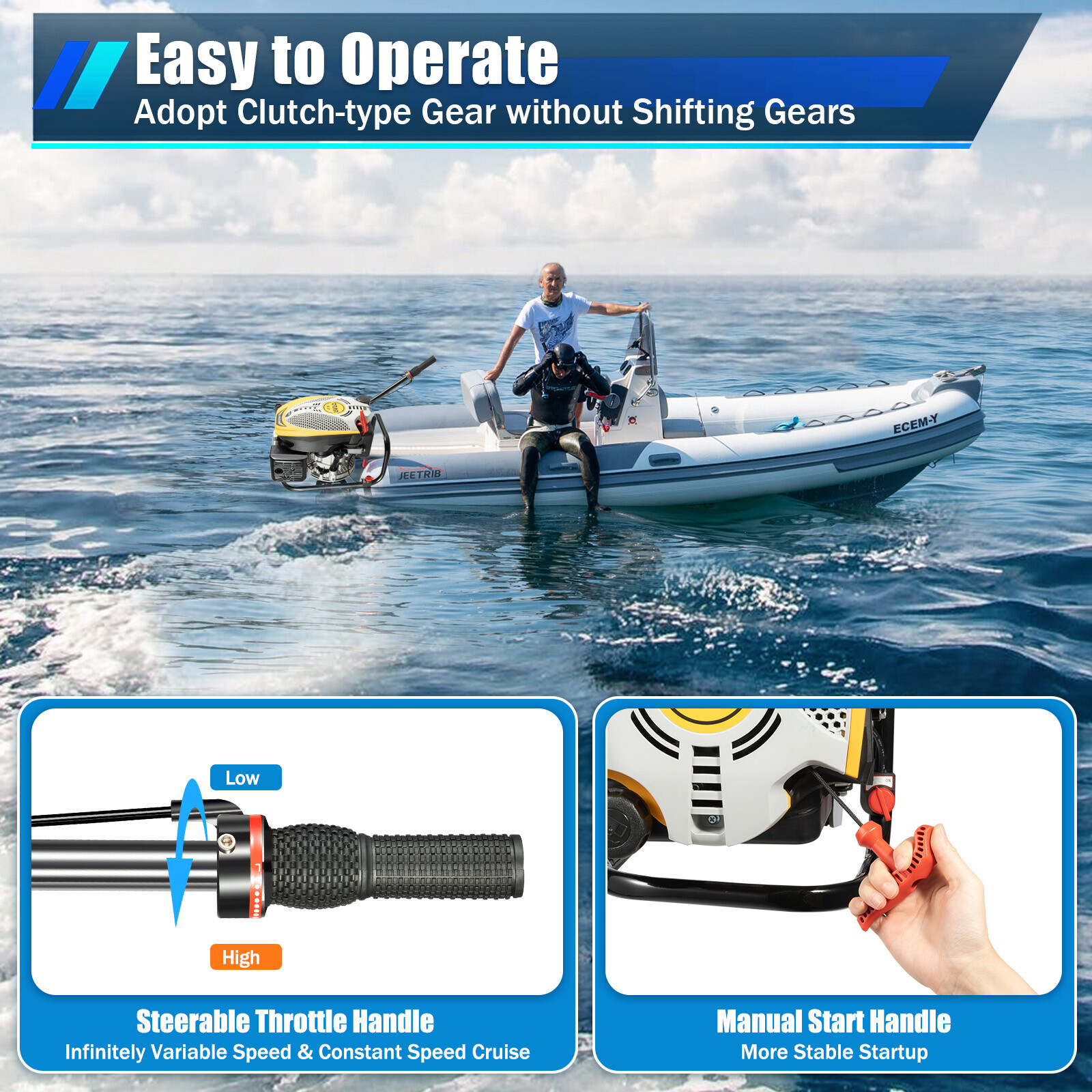 4-Stroke 9 HP Outboard Motor Gas powered Boat Engine With Air Cooling Heavy Duty