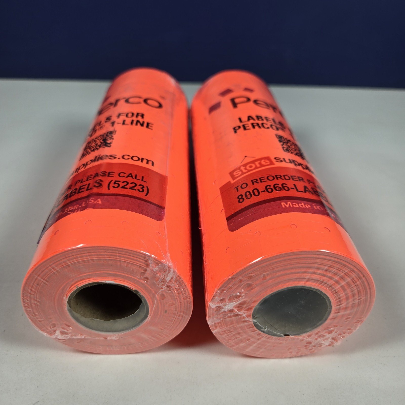 2 PACK Perco Labels 1 Line SLEEVE (16 Rolls) Florescent Orange Sealed NEW 1-Line