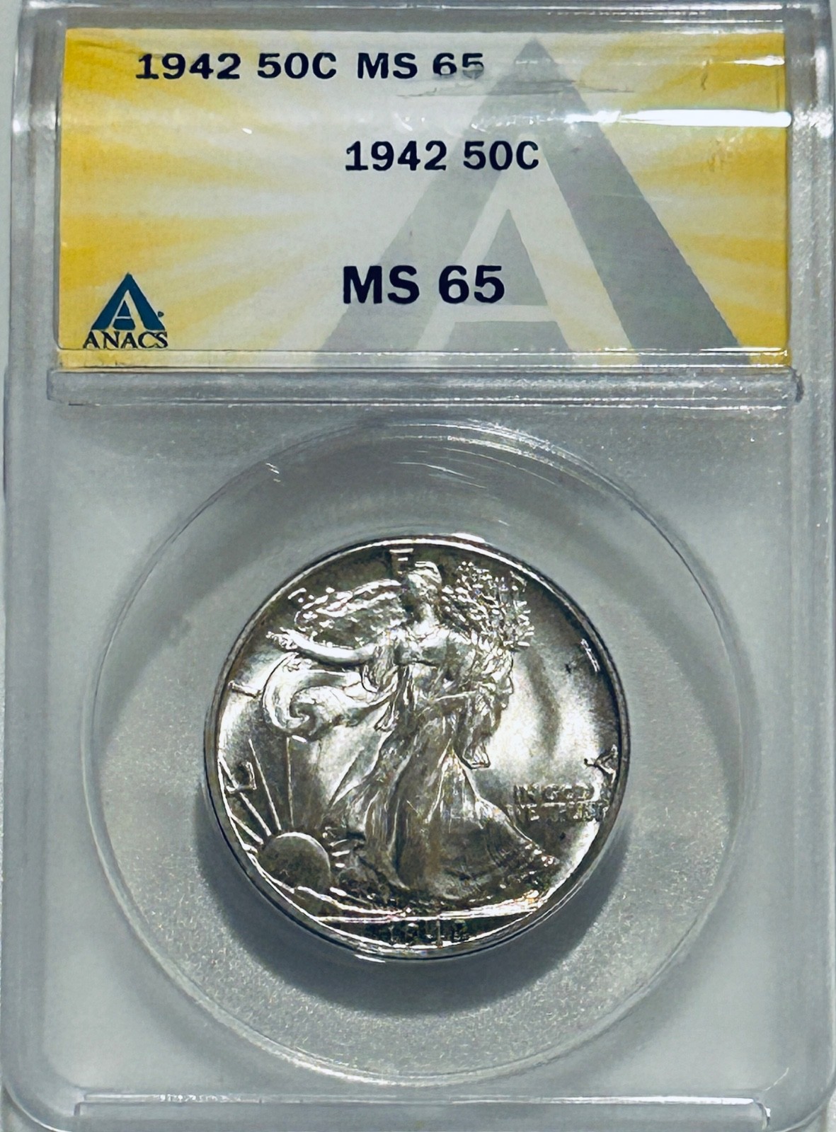 1942 P Walking Liberty Silver Half Dollar ANACS MS65