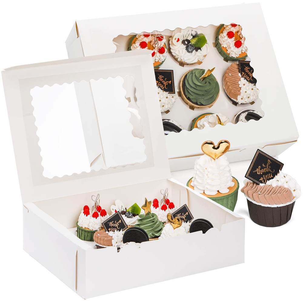 20 Pack White Paper Cupcake Boxes 12 Counts With Inserts Window Pastry Cookie