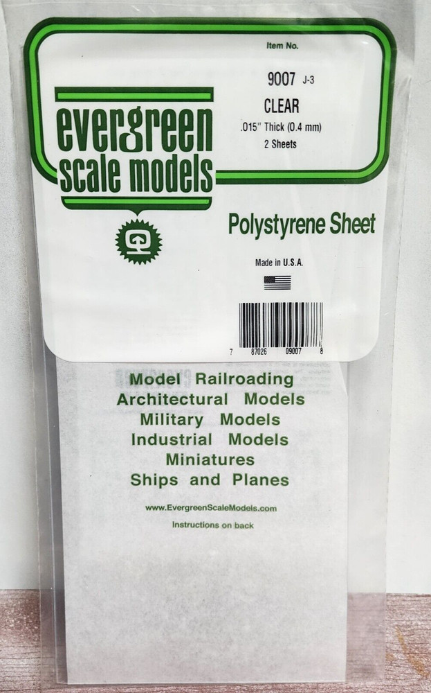 Evergreen Scale Models Plastic 9007 Plain Clear Sheets (2) 6" x 12" .015" Thick
