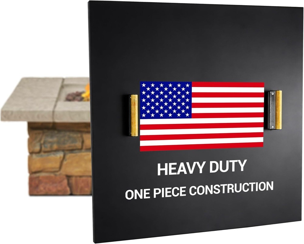 FEBTECH 36" Square Fire Pit Snuffer Lid for 34" Firepit with Wooden Handles