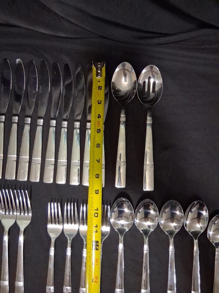 58 Pc Set Cambridge Braylen Mirror Stainless Bands Flatware Silverware