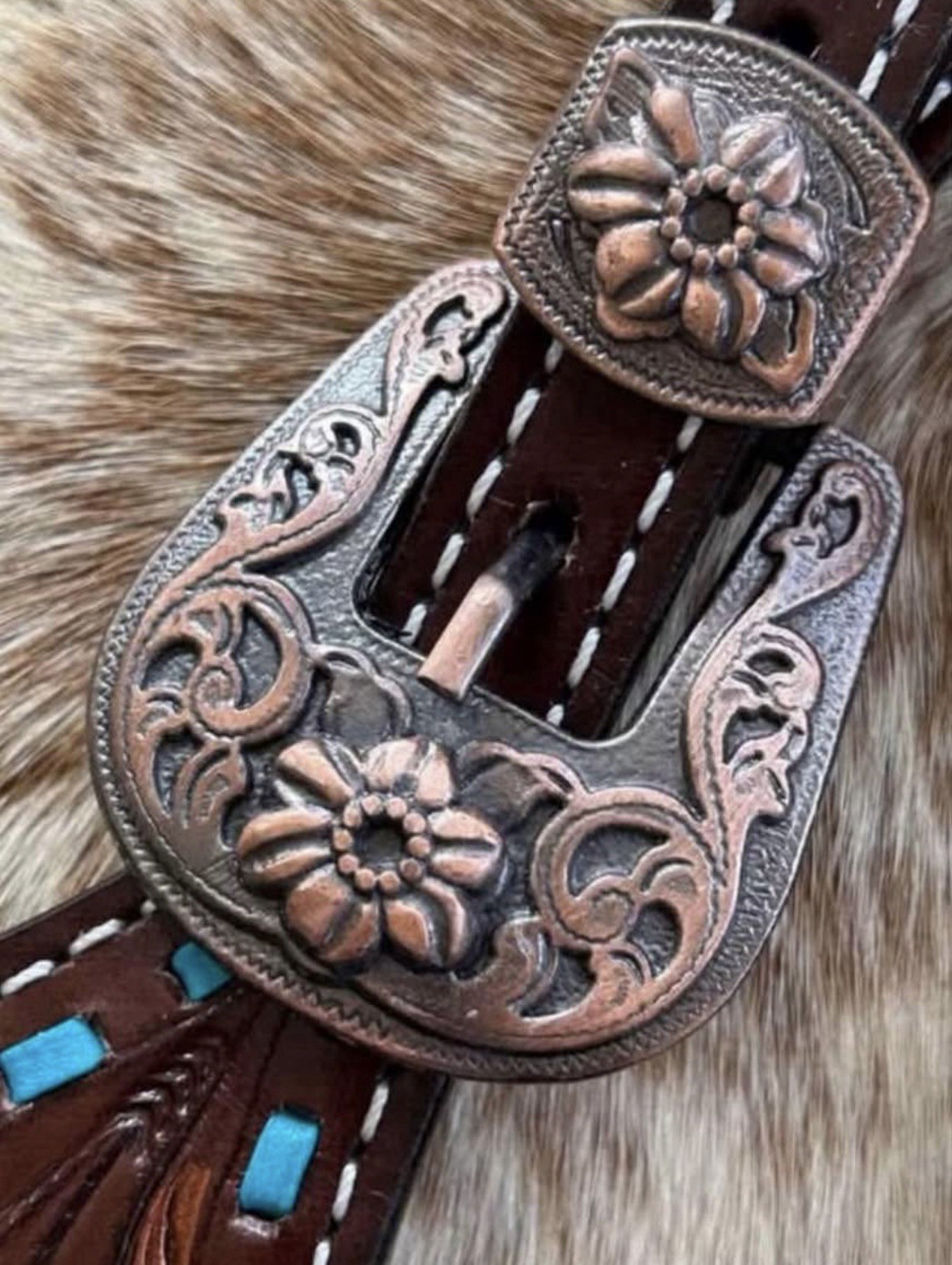 Ladies Size Pair Leather Teal Buckstitch Western Spur Straps