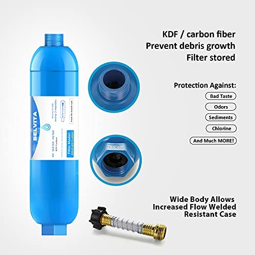 RV inline water filter with Flexible Hose Protector,Dedicated for RVs blue 2