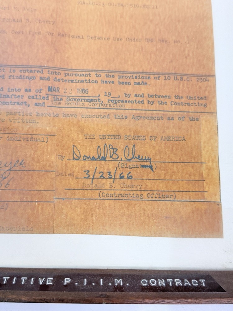 ORIGINAL NASA APOLLO CONTRACT With BENDIX CORP dated 1966 APOLLO LUNER SPACE ✅📝